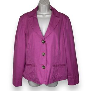 NWOT LL Bean Pink Cotton Three Button Lined Blazer Jacket Women Size 16 Reg